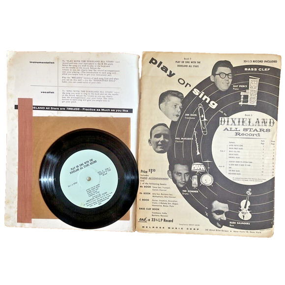 DIXIELAND All Stars Play Sing Music Book Vtg Record (33 1/3) x2 C and Bass Clef - Picture 2 of 9